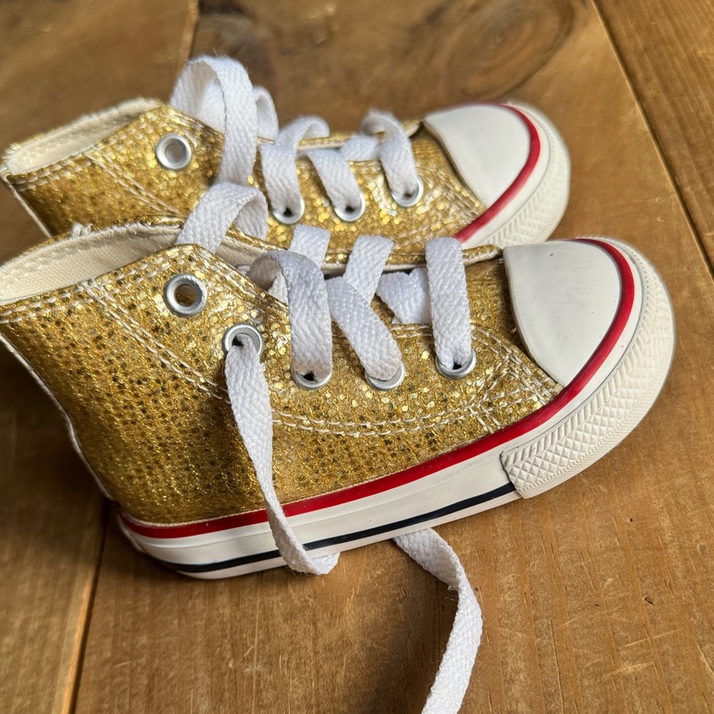 Gold Glitter Kids High-Top Sneakers